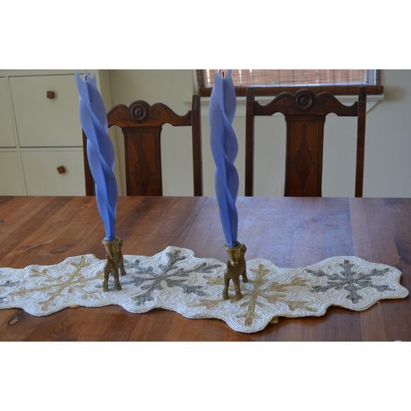 Holiday Beaded Vintage Table Runner Snowflakes - Picture 1 of 5